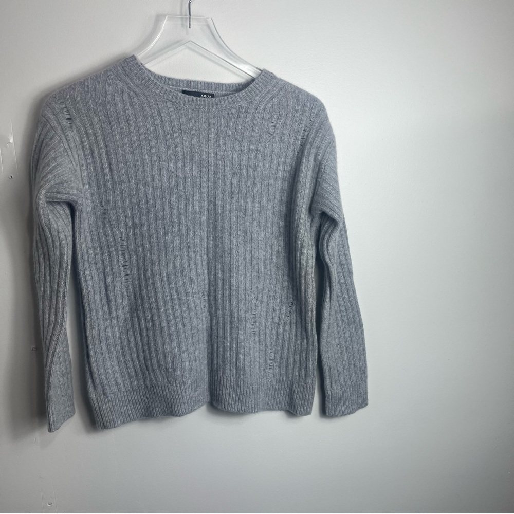 AQUA Grey Cashmere distressed sweater size small 1416